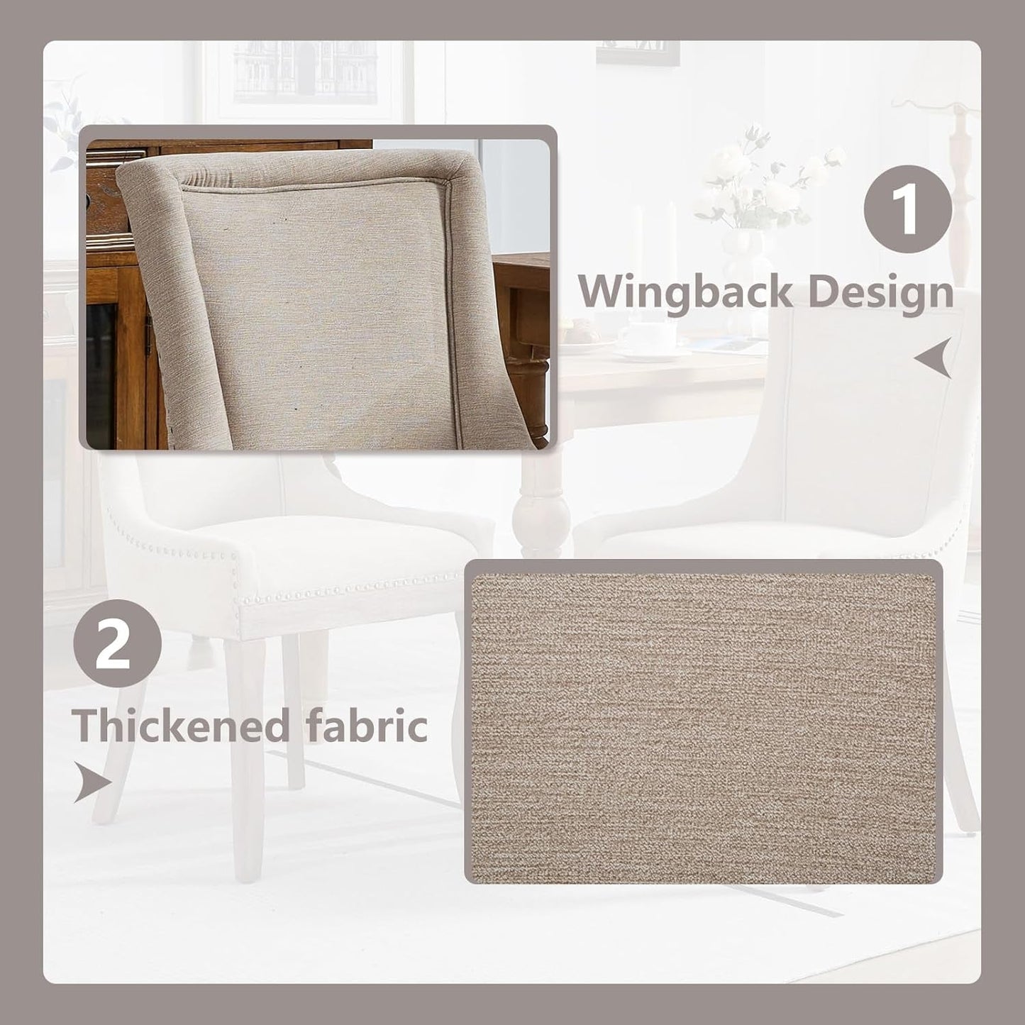Modern Dining Chairs Set of 4, High Back Dining Chairs Side Chairs with Solid Wood Legs, Upholstered Fabric Dining Room Chairs for Dining Room Kitchen, Beige-4