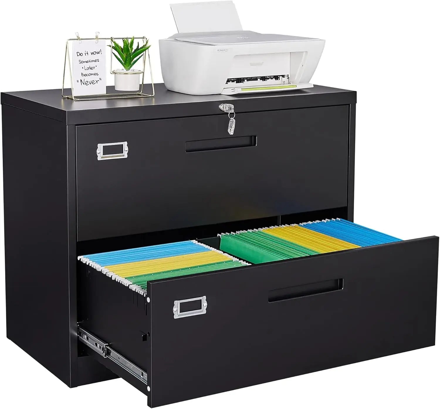 Metal Lateral File Cabinets with Lock,2 Drawer Steel Wide Filing Organization Storage Cabinets,Home Office Furniture for Hanging Files Letter/Legal/F4/A4 Size (Blcak-2 Drawer)-0