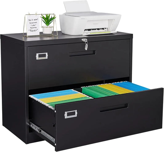 Metal Lateral File Cabinets with Lock,2 Drawer Steel Wide Filing Organization Storage Cabinets,Home Office Furniture for Hanging Files Letter/Legal/F4/A4 Size (Blcak-2 Drawer)-0