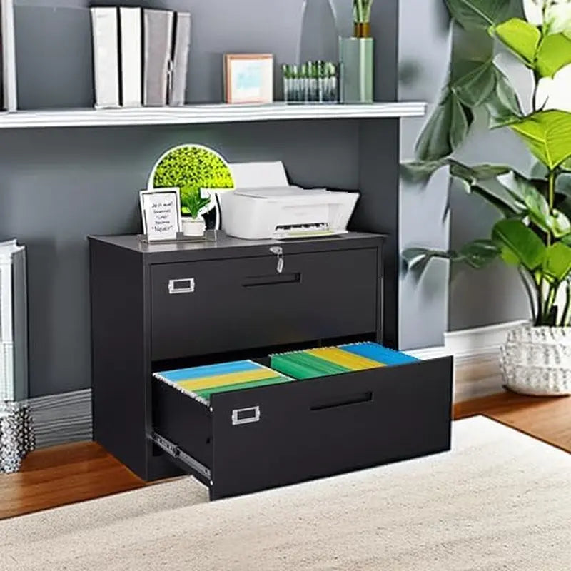 Metal Lateral File Cabinets with Lock,2 Drawer Steel Wide Filing Organization Storage Cabinets,Home Office Furniture for Hanging Files Letter/Legal/F4/A4 Size (Blcak-2 Drawer)-4