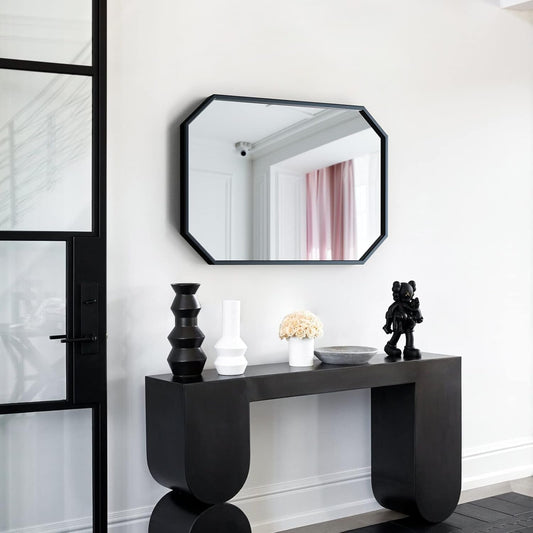Octagon Wall Mirror,Black Bathroom Mirror,Asymmetrical Vanity Mirror,Metal Framed Wall Mounted Mirror,Large Shaped Dressing Mirror for Bedroom Living Room Entryway 20"X28"-1