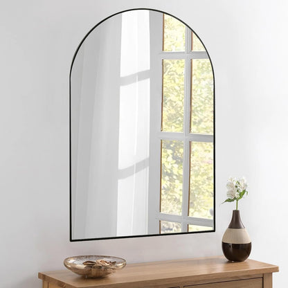 Black Arched Bathroom Mirror 24x36, Wood Frame, Vanity-1