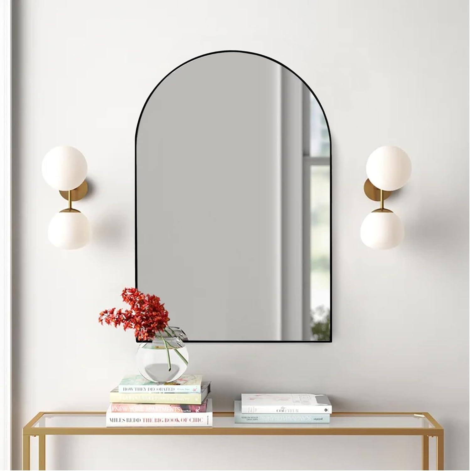 Black Arched Bathroom Mirror 24x36, Wood Frame, Vanity-2