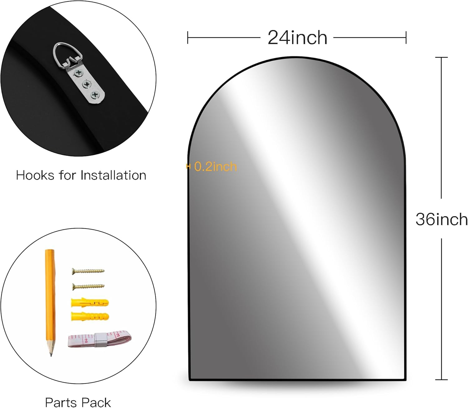 Black Arched Bathroom Mirror 24x36, Wood Frame, Vanity-4