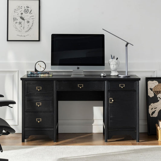 Solid Wood Executive Desk with Drawers and Storage-1