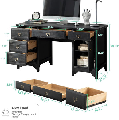 Solid Wood Executive Desk with Drawers and Storage-2