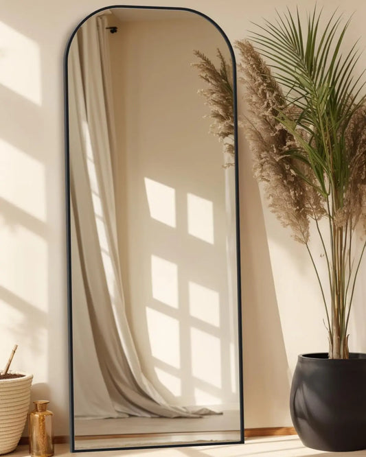Full Length Mirror, 71"X28" Floor Mirror Freestanding, Arched Floor Standing Large Mirror Full Body Mirror with Stand for Bedroom, Hanging Mounted Mirror for Living Room, Black-1