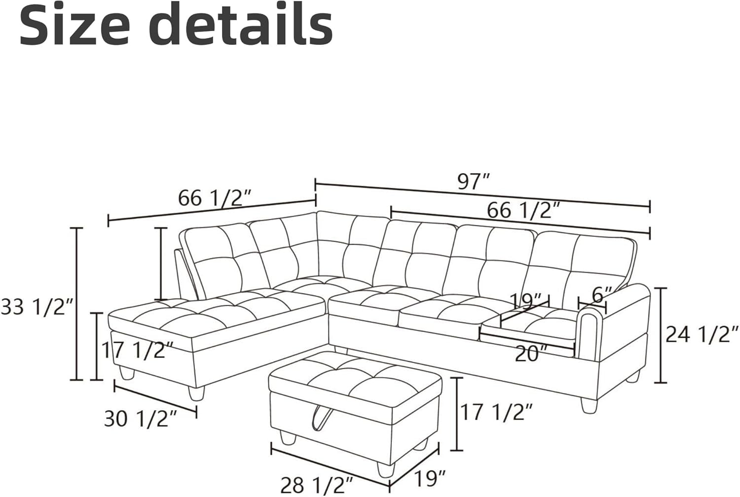 L Shaped Sectional Couches for Living Room, Modular Sectional Sofa with Ottoman Storage, Modern Comfy 4 Seat L Shaped Couch with Chaise for Bedroom Apartment Furniture, Black-2