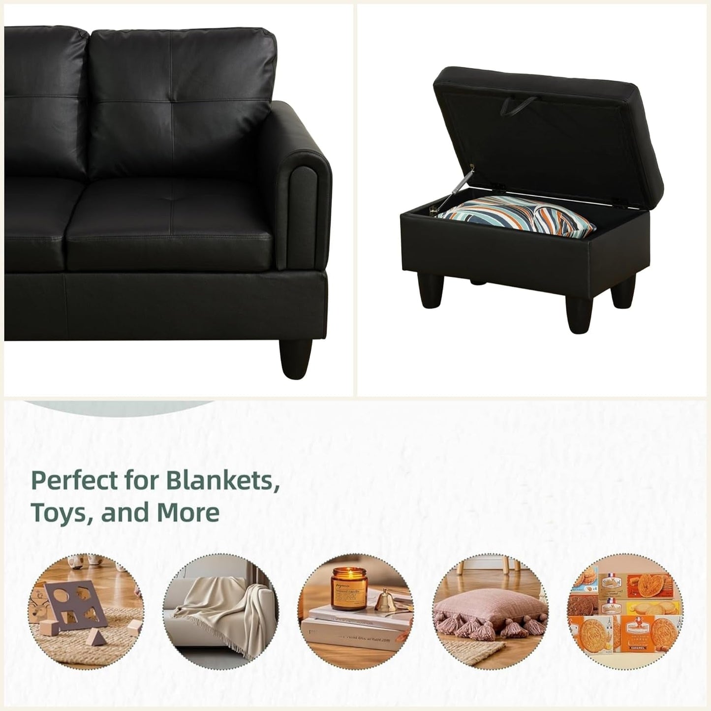 L Shaped Sectional Couches for Living Room, Modular Sectional Sofa with Ottoman Storage, Modern Comfy 4 Seat L Shaped Couch with Chaise for Bedroom Apartment Furniture, Black-3
