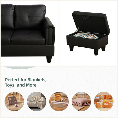 L Shaped Sectional Couches for Living Room, Modular Sectional Sofa with Ottoman Storage, Modern Comfy 4 Seat L Shaped Couch with Chaise for Bedroom Apartment Furniture, Black-3