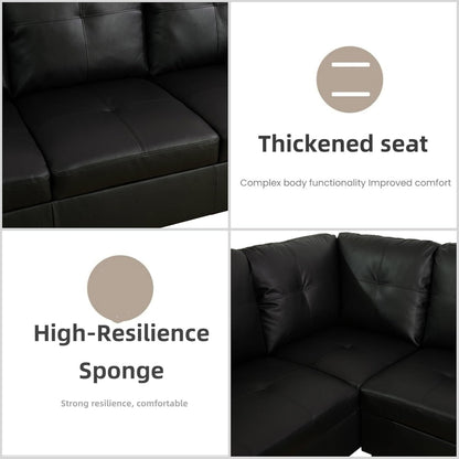 L Shaped Sectional Couches for Living Room, Modular Sectional Sofa with Ottoman Storage, Modern Comfy 4 Seat L Shaped Couch with Chaise for Bedroom Apartment Furniture, Black-4