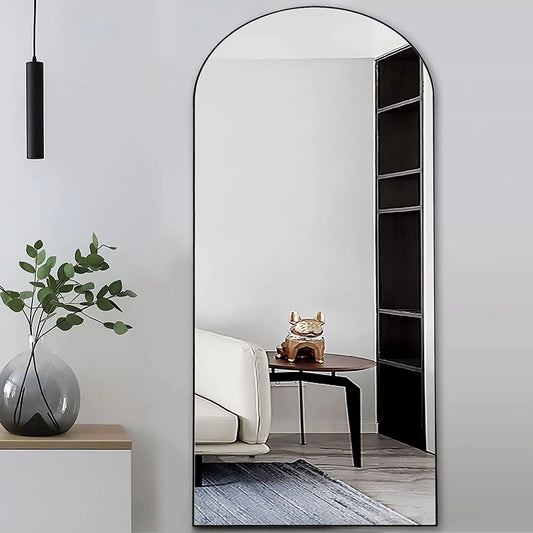 Black Wood Frame Full Length Arched Mirror-0