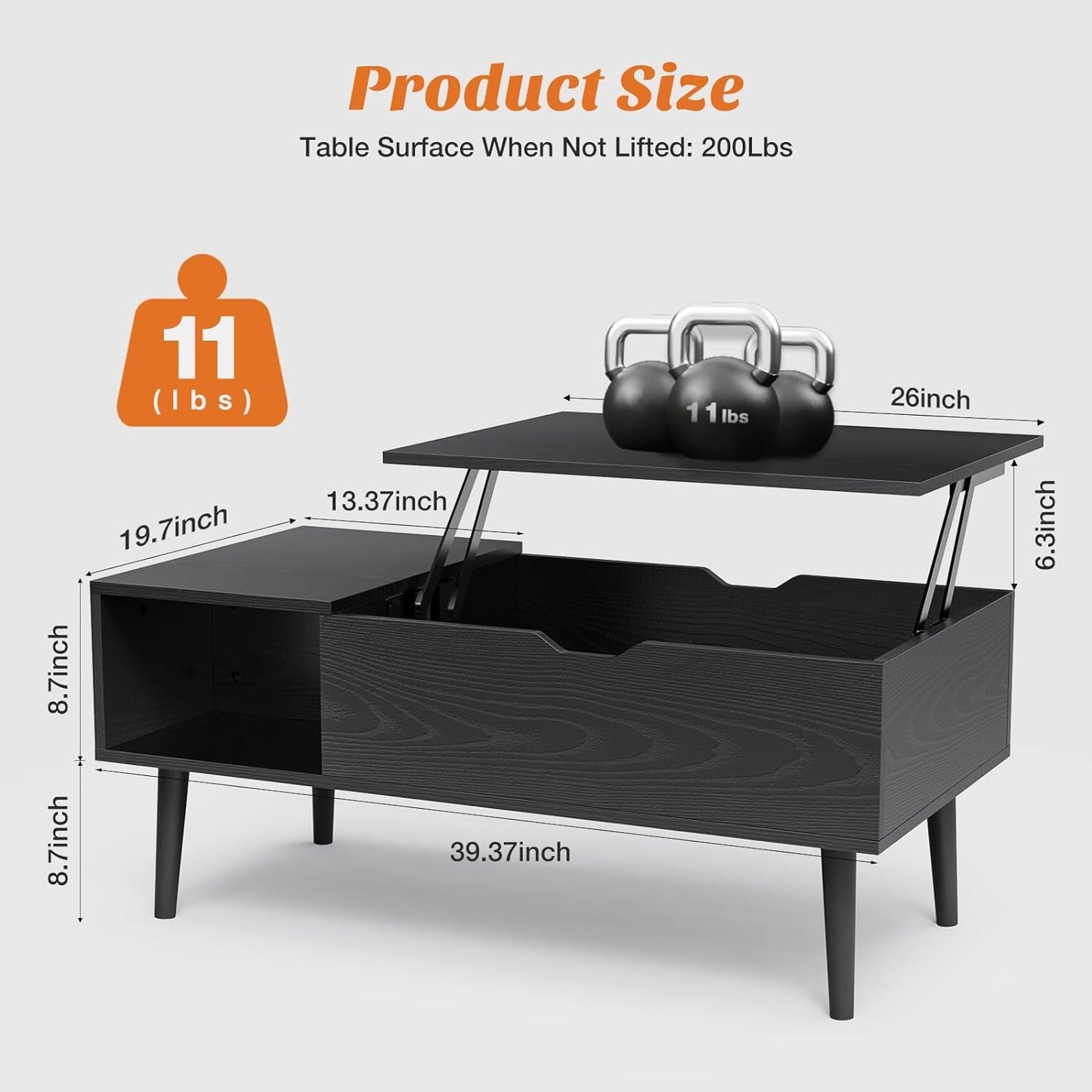 Coffee Table Black, Lift Top Coffee Tables for Living Room, Small Rising Wooden Dining Center Tables with Storage Shelf and Hidden Compartment-1