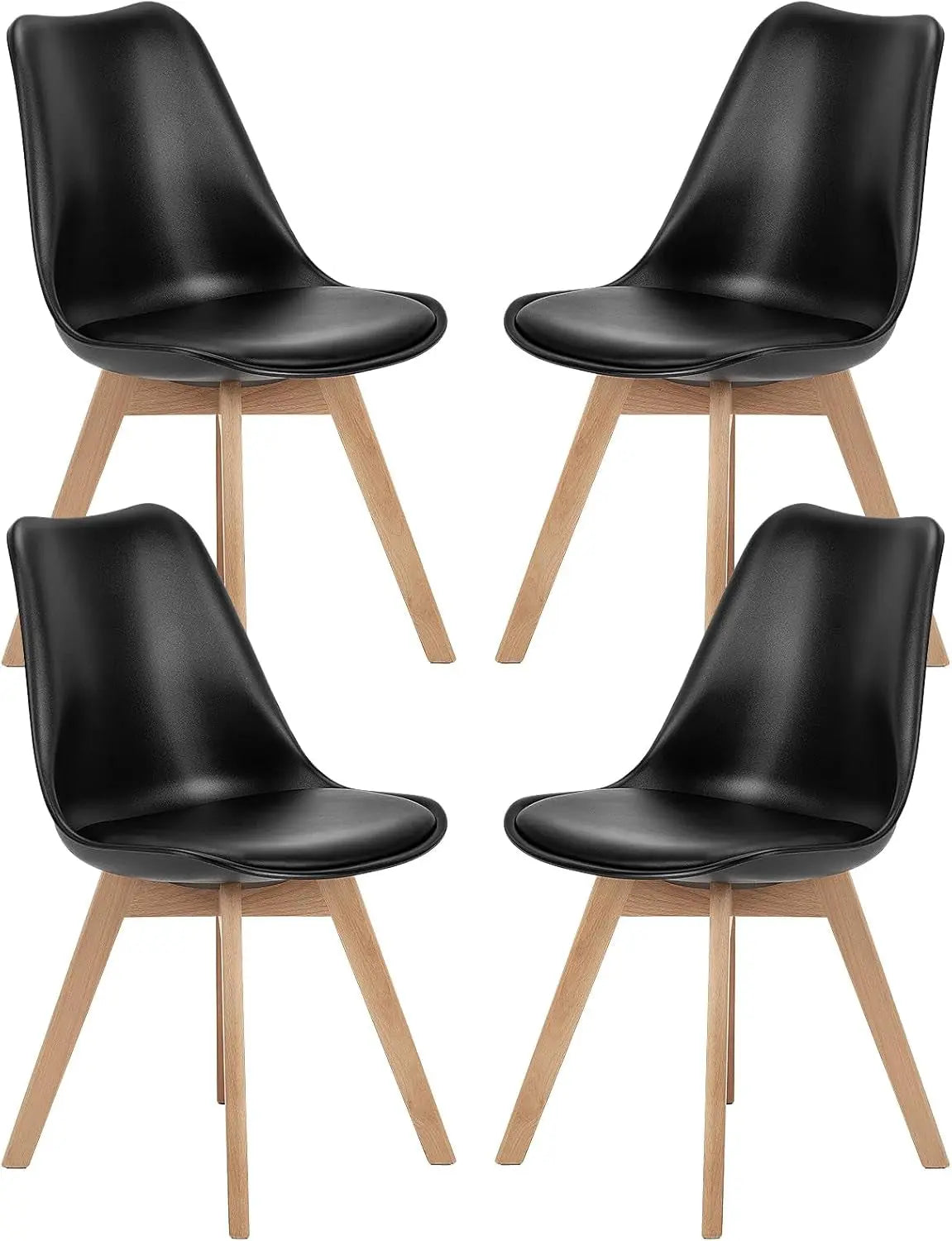 Dining Chairs, Dining Chairs Set of 4, Dining Room Chairs, Kitchen Chairs, Mid Century Modern Chairs, PU Leather Upholstered Chairs with Wood Legs, Kitchen & Dining Room Chairs, Black-0
