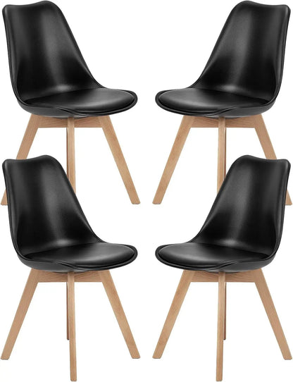 Dining Chairs, Dining Chairs Set of 4, Dining Room Chairs, Kitchen Chairs, Mid Century Modern Chairs, PU Leather Upholstered Chairs with Wood Legs, Kitchen & Dining Room Chairs, Black-0
