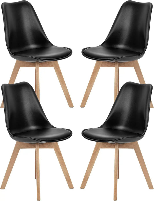 Dining Chairs, Dining Chairs Set of 4, Dining Room Chairs, Kitchen Chairs, Mid Century Modern Chairs, PU Leather Upholstered Chairs with Wood Legs, Kitchen & Dining Room Chairs, Black-0