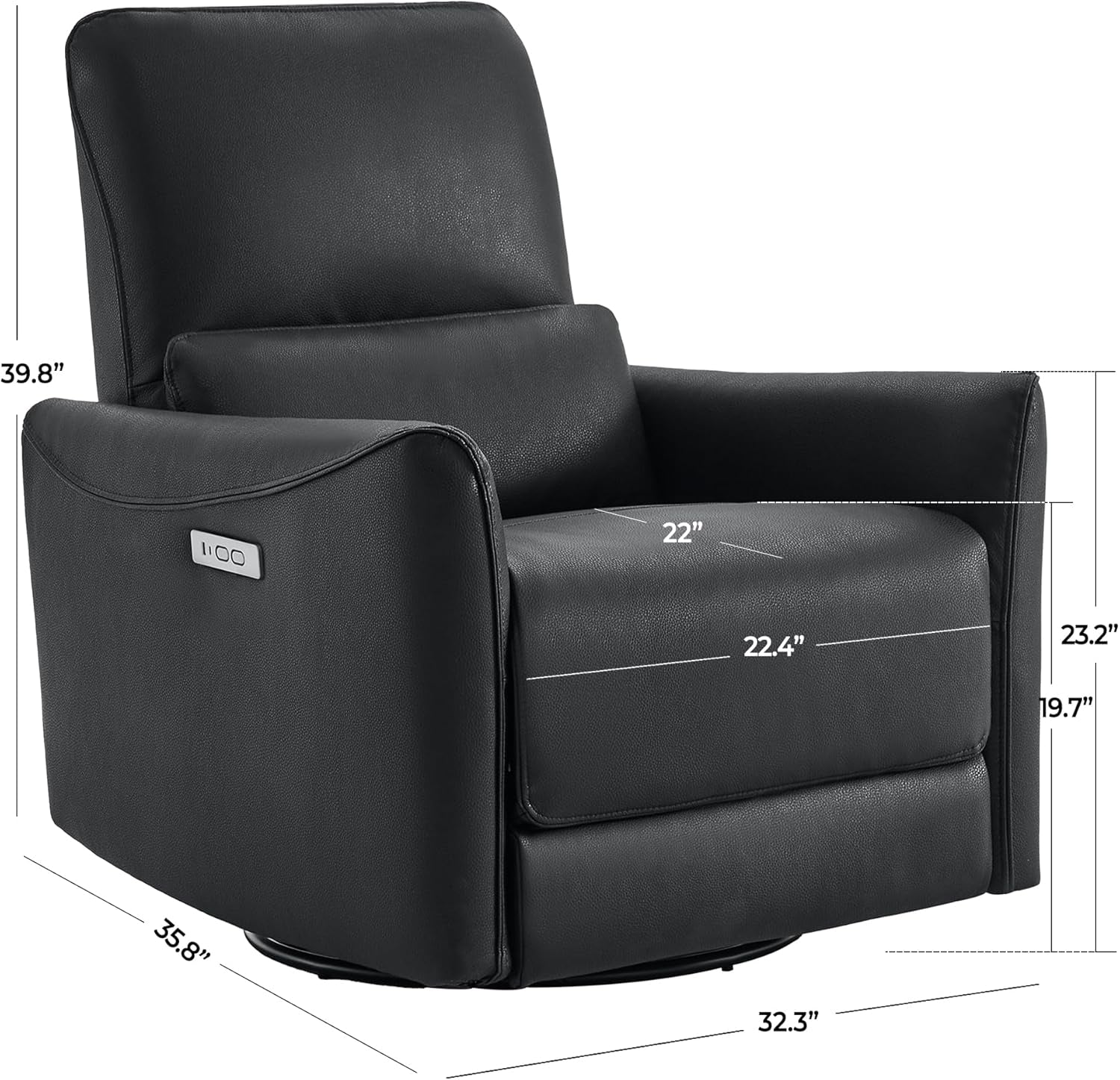 Power Recliner Chair Swivel Glider, FSC Certified Upholstered Faux Leather Living Room Nursery Reclining Sofa Chair with Lumbar Support, Black-1