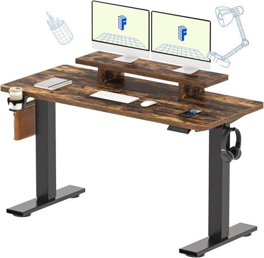 Electric Height Adjustable Standing Desk with Monitor Riser-0