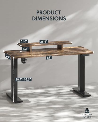 Electric Height Adjustable Standing Desk with Monitor Riser-1