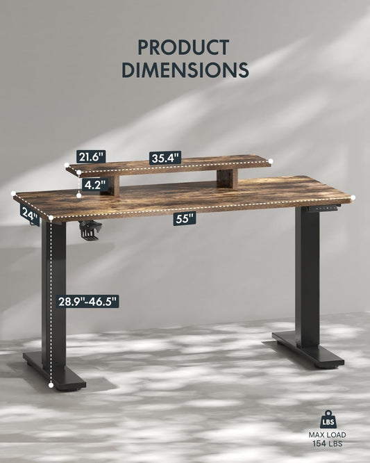 Electric Height Adjustable Standing Desk with Monitor Riser-1