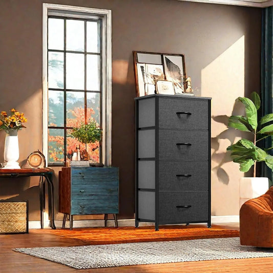 Storage Tower with 4 Drawers - Fabric Dresser, Organizer Unit for Bedroom, Living Room, Closets & Nursery - Sturdy Steel Frame, Easy Pull Fabric Bins & Wooden Top-1