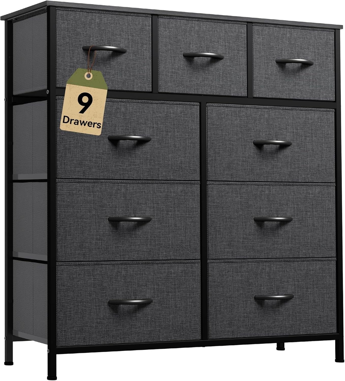 9 Drawers Dresser for Bedroom, Fabric Storage Tower for Living Room, Entryway - Sturdy Steel Frame, Wooden Top & Easy Pull Fabric Bins-0