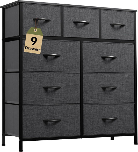 9 Drawers Dresser for Bedroom, Fabric Storage Tower for Living Room, Entryway - Sturdy Steel Frame, Wooden Top & Easy Pull Fabric Bins-0