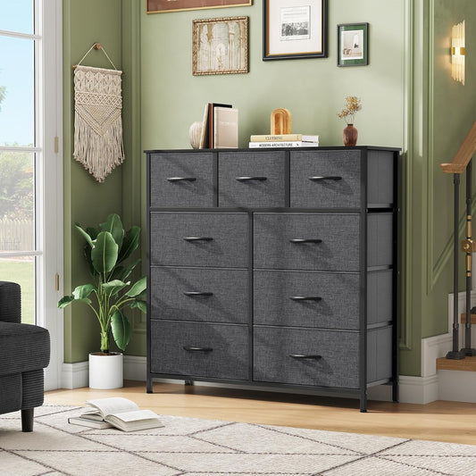 9 Drawers Dresser for Bedroom, Fabric Storage Tower for Living Room, Entryway - Sturdy Steel Frame, Wooden Top & Easy Pull Fabric Bins-1