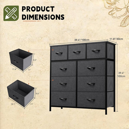 9 Drawers Dresser for Bedroom, Fabric Storage Tower for Living Room, Entryway - Sturdy Steel Frame, Wooden Top & Easy Pull Fabric Bins-2