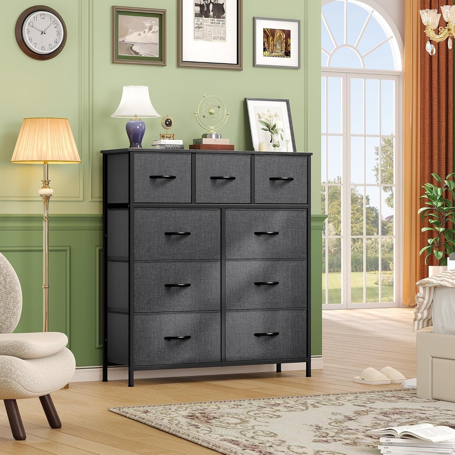 9 Drawers Dresser for Bedroom, Fabric Storage Tower for Living Room, Entryway - Sturdy Steel Frame, Wooden Top & Easy Pull Fabric Bins-3