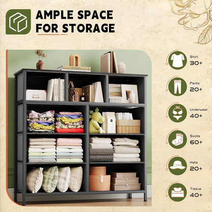 9 Drawers Dresser for Bedroom, Fabric Storage Tower for Living Room, Entryway - Sturdy Steel Frame, Wooden Top & Easy Pull Fabric Bins-4
