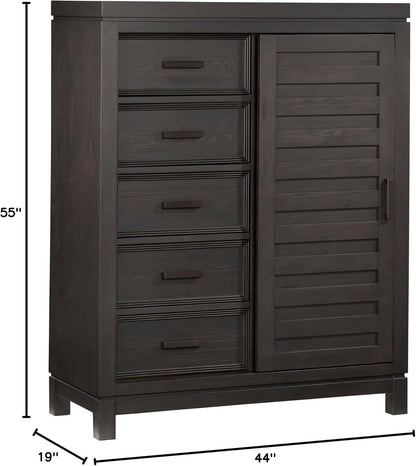 Manchester Premium Soft Close 5-Drawer Chifferobe with Adjustable Shelves and Hanging Rod, Smooth Black Iron Finish-2