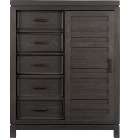 Manchester Premium Soft Close 5-Drawer Chifferobe with Adjustable Shelves and Hanging Rod, Smooth Black Iron Finish-3