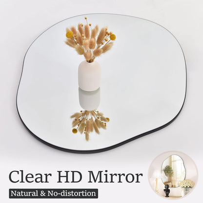 Irregular Wall Mirror 24"X32" Black Asymmetrical Bathroom Mirror Wood Framed Modern Decorative Vanity Mirrors for Bedroom Living Room Entryway-3