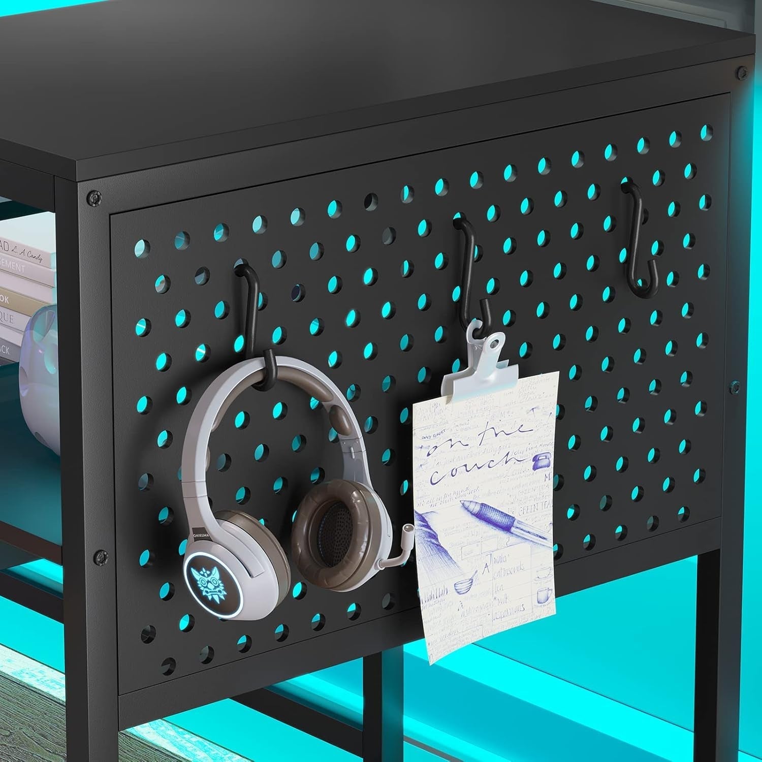 L Shaped Gaming Desk with LED Strip and Storage Shelves-4