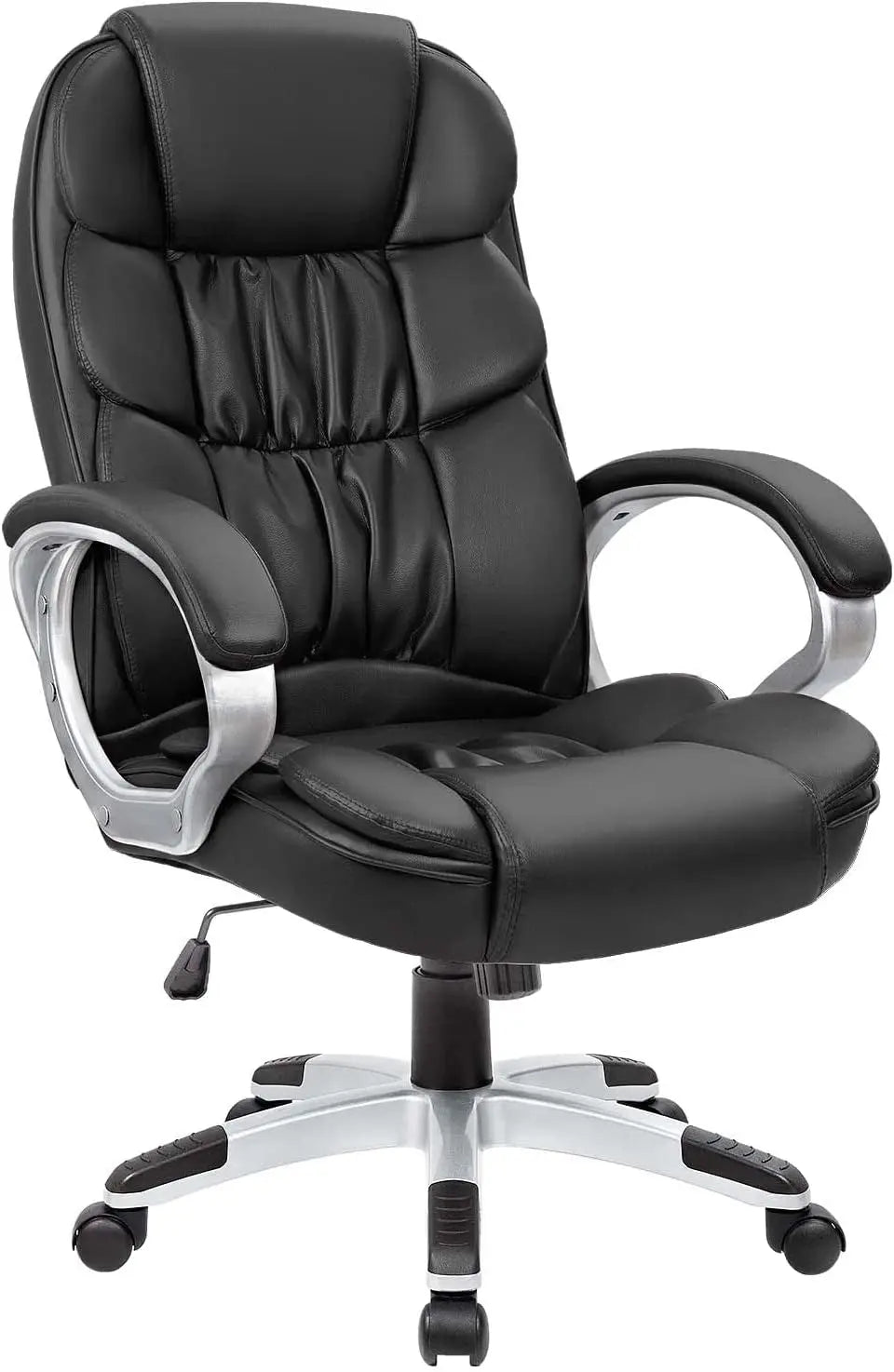 Office Chair High Back Computer Desk Chair, PU Leather Adjustable Height Modern Executive Swivel Task Chair with Padded Armrests and Lumbar Support (Black)-0