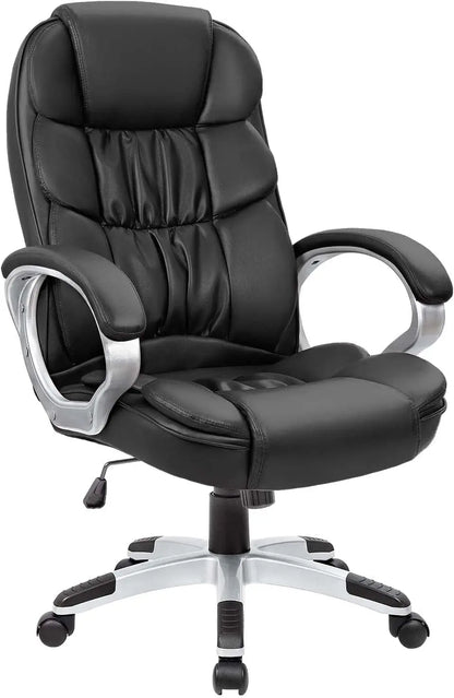 Office Chair High Back Computer Desk Chair, PU Leather Adjustable Height Modern Executive Swivel Task Chair with Padded Armrests and Lumbar Support (Black)-0