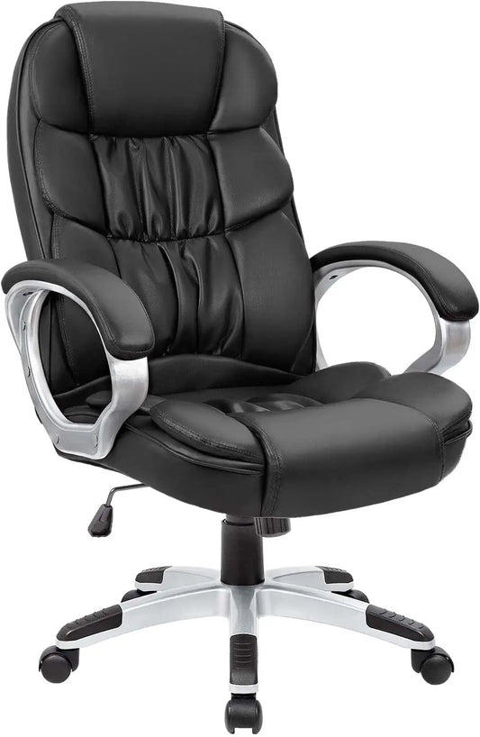 Office Chair High Back Computer Desk Chair, PU Leather Adjustable Height Modern Executive Swivel Task Chair with Padded Armrests and Lumbar Support (Black)-0