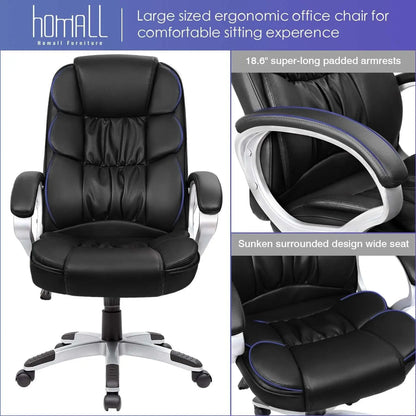 Office Chair High Back Computer Desk Chair, PU Leather Adjustable Height Modern Executive Swivel Task Chair with Padded Armrests and Lumbar Support (Black)-4