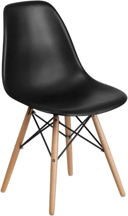 Elon Series Plastic Modern Dining Chair with Wooden Legs, Mid-Century Side Chair for Dining Rooms and Offices, Black-0