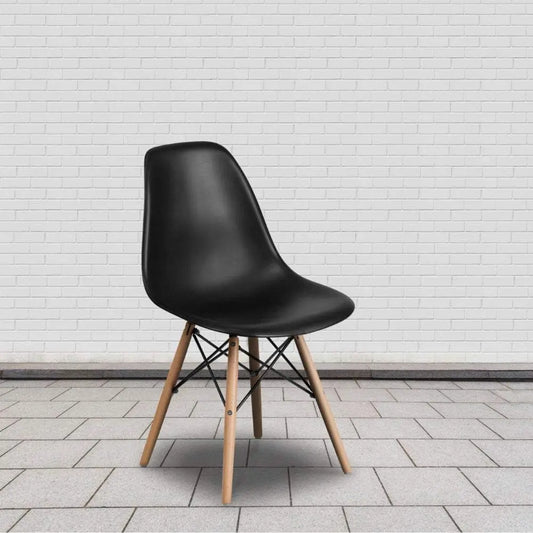 Elon Series Plastic Modern Dining Chair with Wooden Legs, Mid-Century Side Chair for Dining Rooms and Offices, Black-1