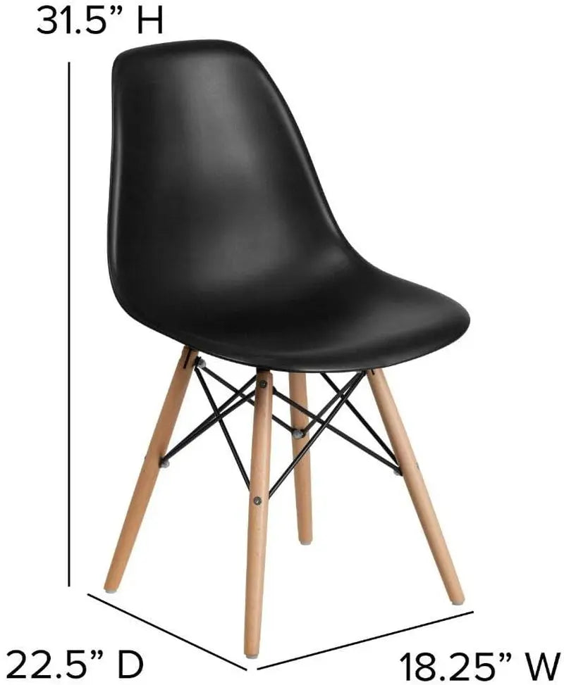 Elon Series Plastic Modern Dining Chair with Wooden Legs, Mid-Century Side Chair for Dining Rooms and Offices, Black-2