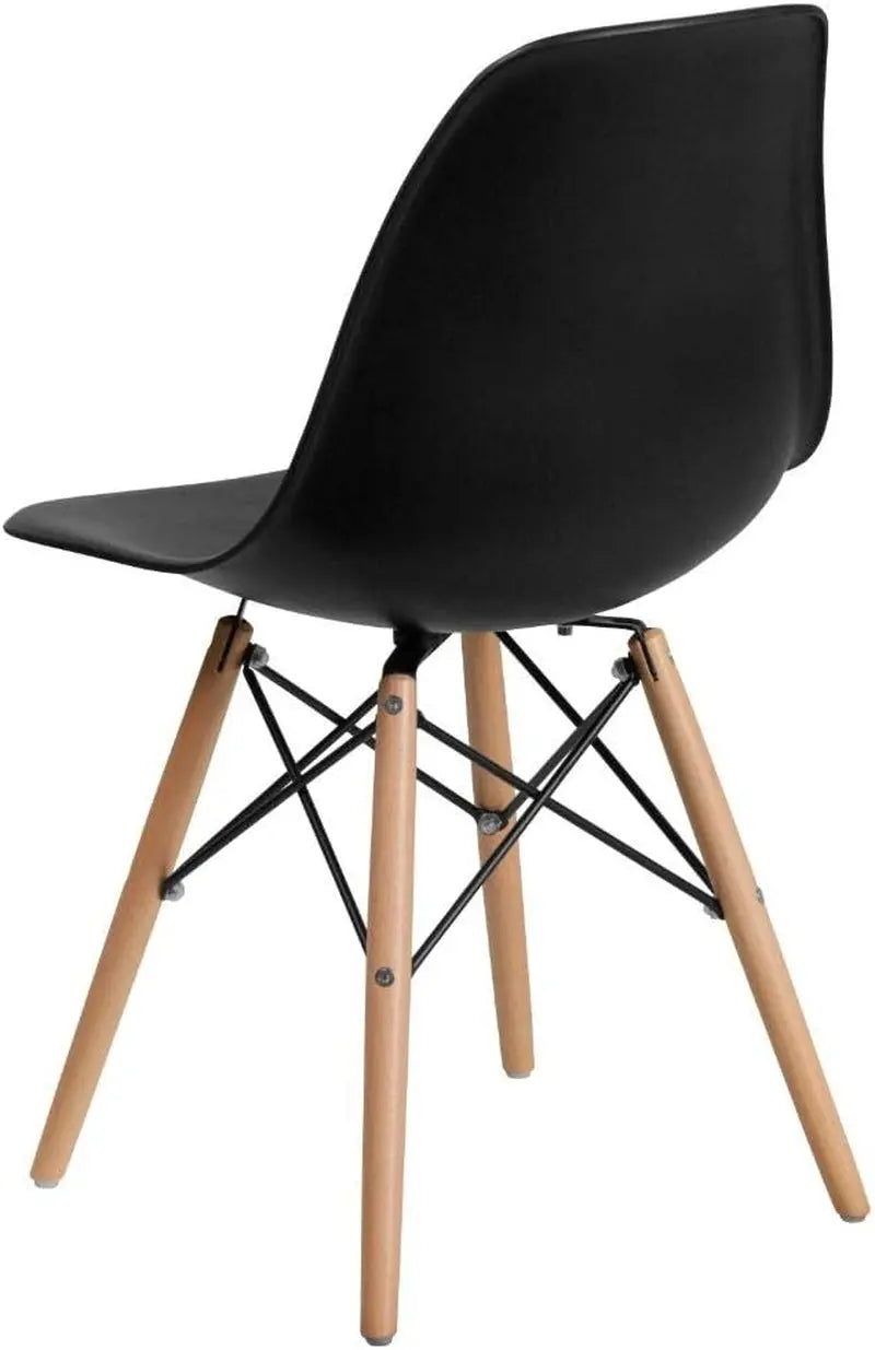 Elon Series Plastic Modern Dining Chair with Wooden Legs, Mid-Century Side Chair for Dining Rooms and Offices, Black-4