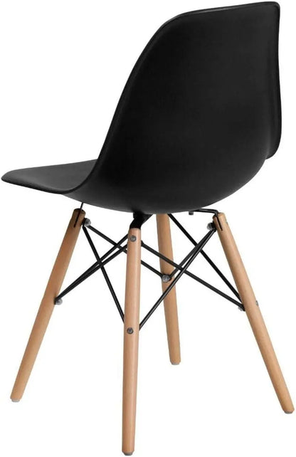 Elon Series Plastic Modern Dining Chair with Wooden Legs, Mid-Century Side Chair for Dining Rooms and Offices, Black-4