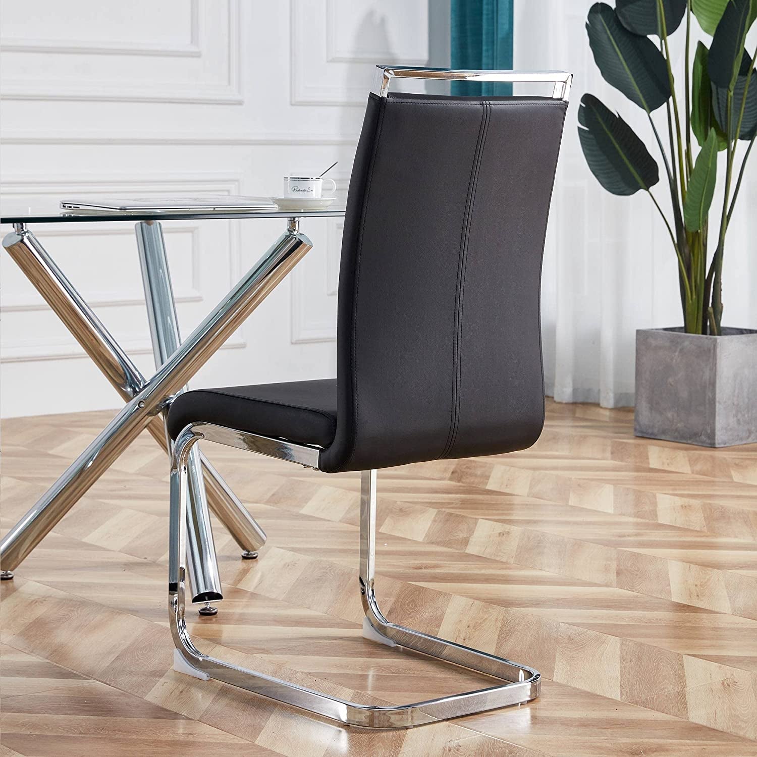 6-Piece Armless Dining Room Chairs with Metal Legs, Black-4