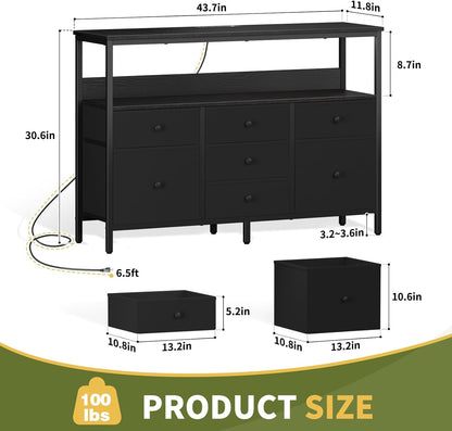 TV Stand Dresser for Bedroom, 7 Fabric Drawers Entertainment Center, LED Dressers with Power Outlets, TV Stands for Living Room with Storage Shelf, TV Console Entertainment Stand up to 50" TV-2