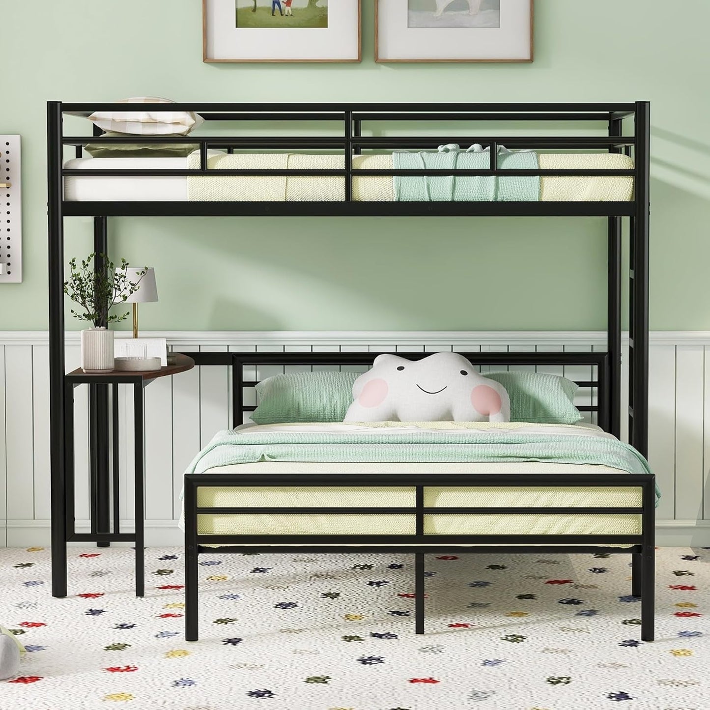 Metal Loft Bed with Desk and Storage-0