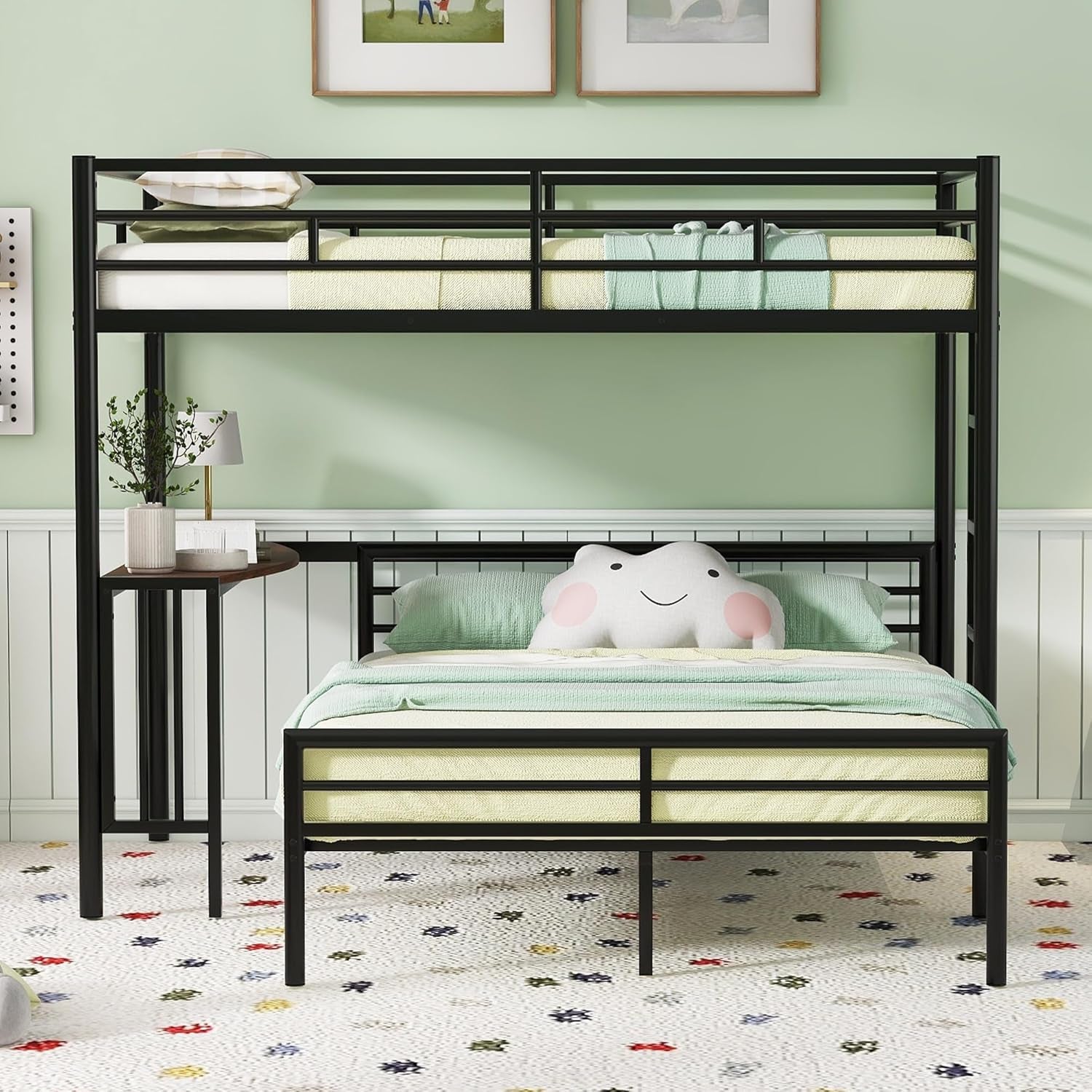 Metal Loft Bed with Desk and Storage-0