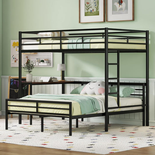 Metal Loft Bed with Desk and Storage-1