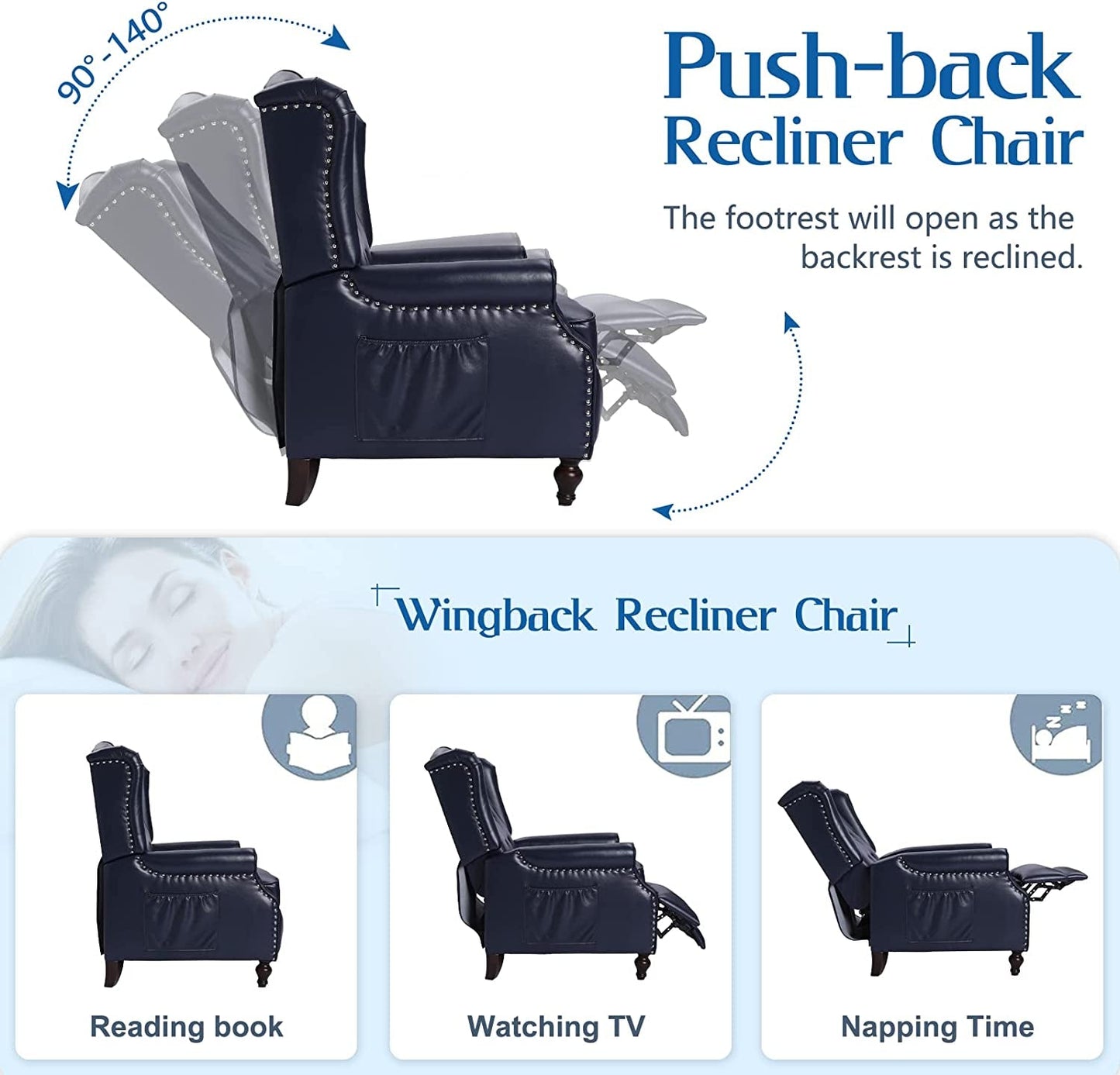 Wingback Recliner Chair with Massage and Heat (PU Leather)-4